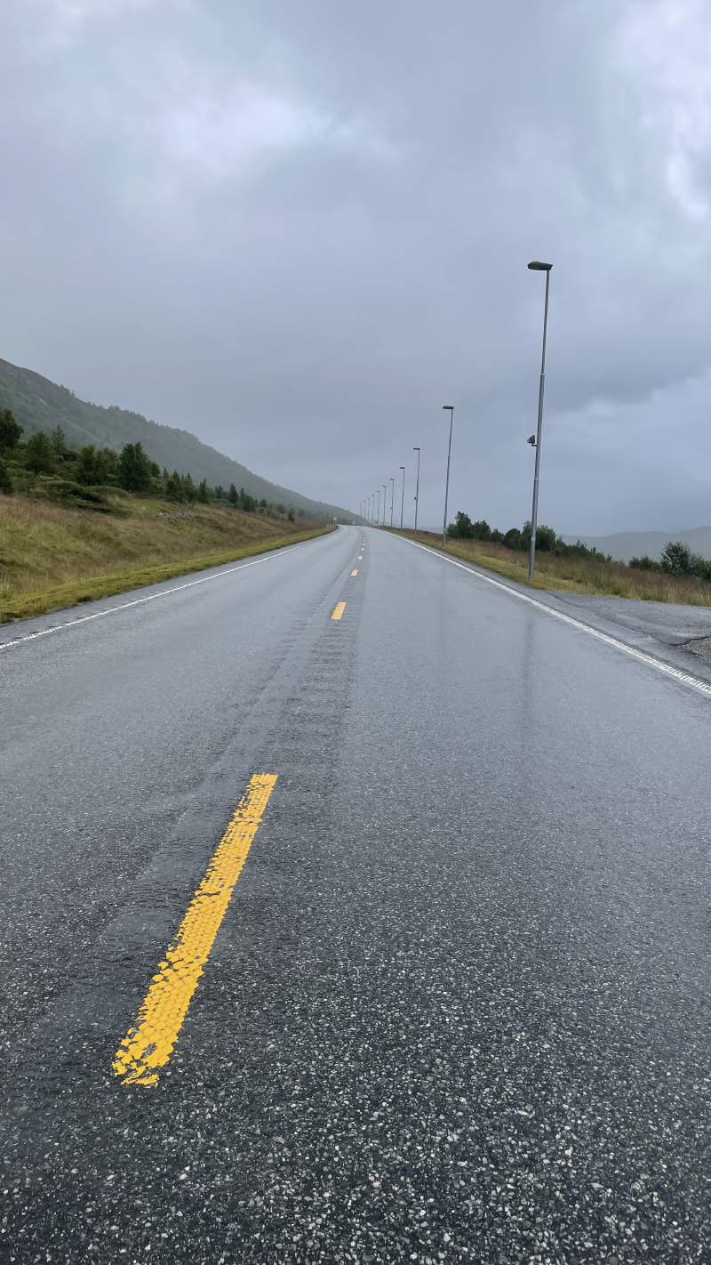 First 500 meters on asphalt in over a week. A few reindeer in the distance.