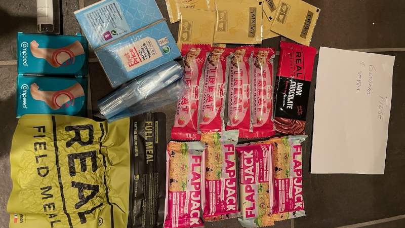 Logistics in action: One of the care packages sent to Finse containing resupply rations and morale-boosting snacks.