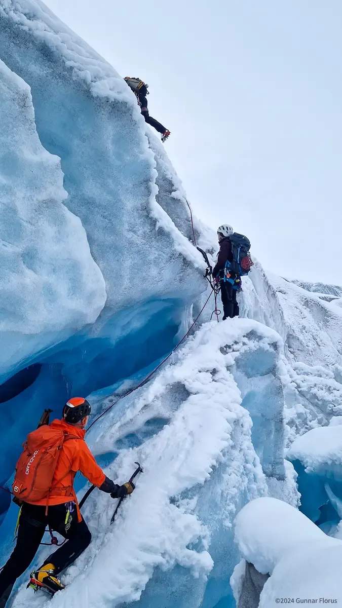 Complex climb across seracs and crevasses in second icefall