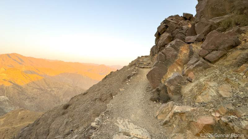 Well-maintained trail with steps, roughly halfway up the mountain